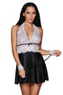 Black Sheer Lace Bodice 3pcs Satin Flare Babydoll